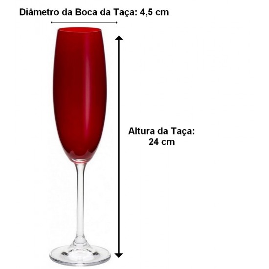 Jogo 6 Taças 220ml Para Champanhe Colibri Vermelho Cristal Ecológico Bohemia
